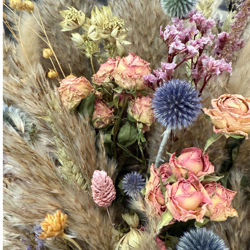 Lacey Dried Flower Arrangement In Natural, Pink, Purple & Yellow