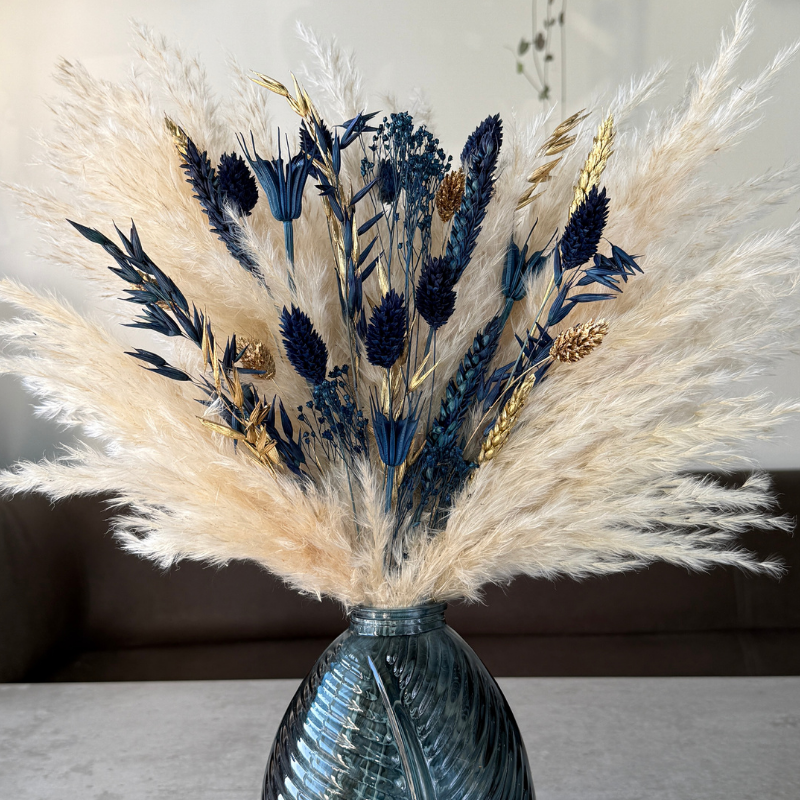 Courtney Dried Flower Arrangement In Navy, Cream & Gold