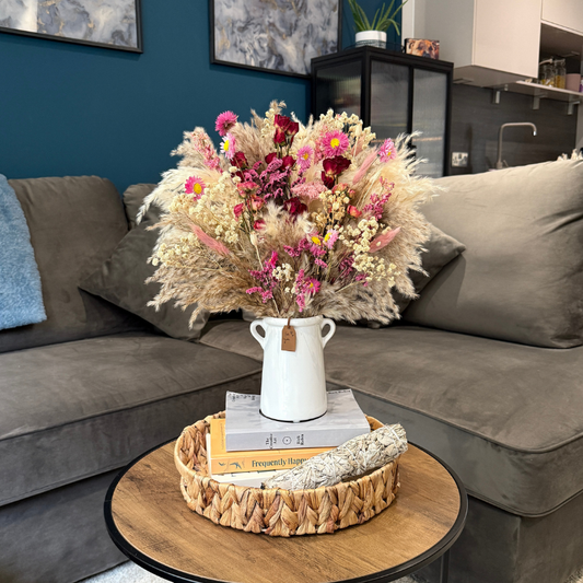 Kelly Dried Flower Arrangement In Natural, Pink, Burgundy & Cream