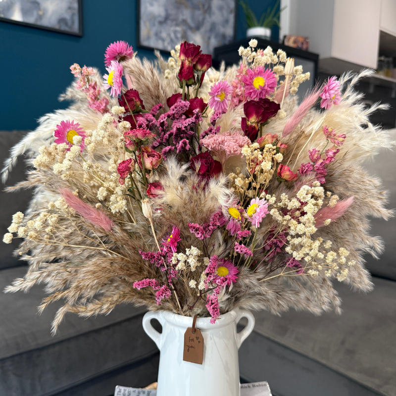 Kelly Dried Flower Arrangement In Natural, Pink, Burgundy & Cream