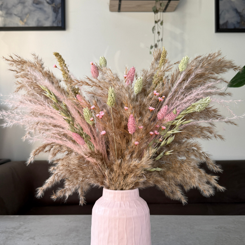 Etta Dried Flower Arrangement In Natural, Pink & Green