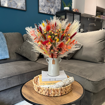 Karen Dried Flower Arrangement In Orange, Yellow, Red, Green & Natural