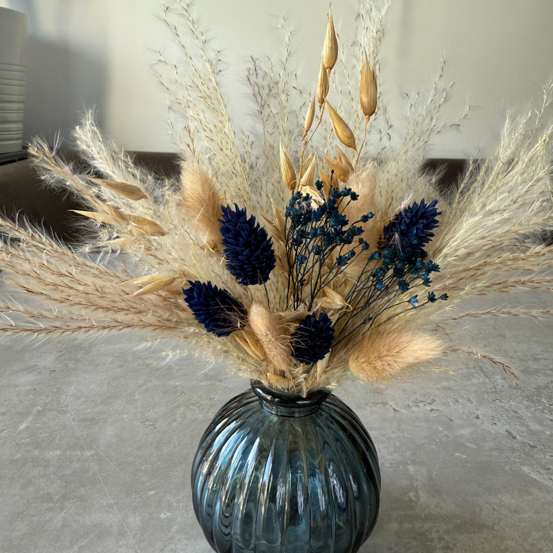 Hallie Dried Flower Arrangement In Natural & Navy Blue