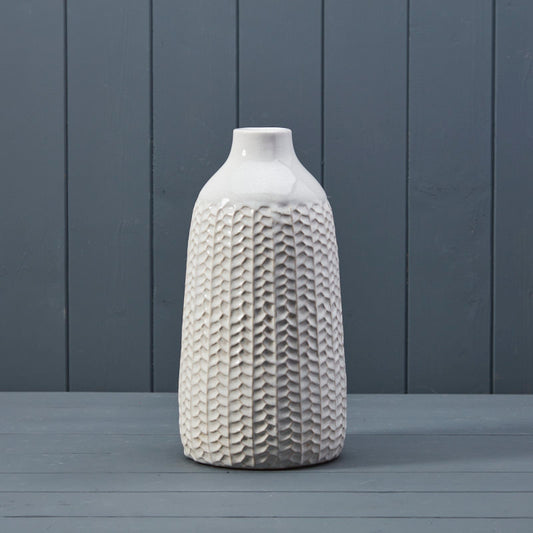 28cm White Patterned Ceramic Vase