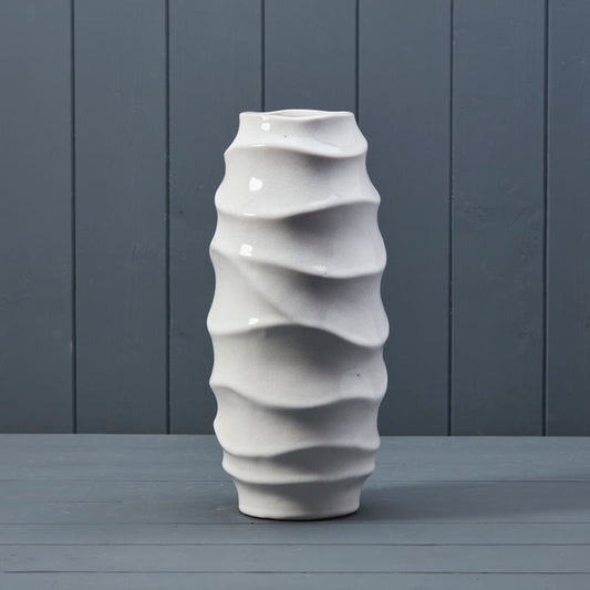 31cm White Wavy Ceramic Vase