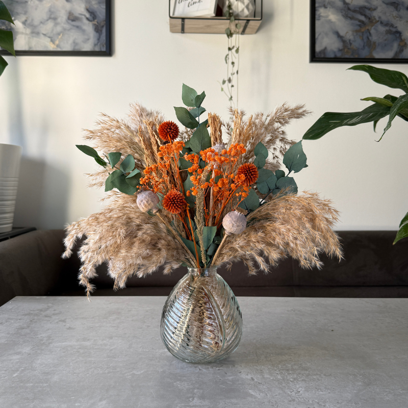 Charlotte Dried Flower Arrangement In Natural, Orange & Eucalyptus