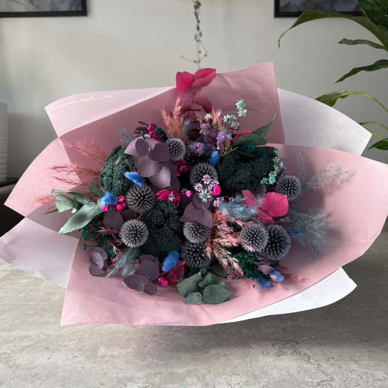 Megan Dried Flower Bouquet In Blue, Purple, Teal, Pink & Green