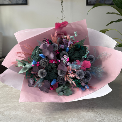 Megan Dried Flower Bouquet In Blue, Purple, Teal, Pink & Green