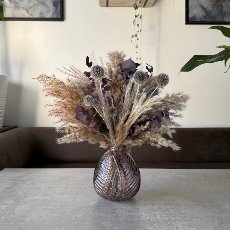 Isla Dried Flower Arrangement In Natural, Scottish Thistles & Purple Eucalyptus