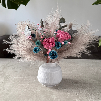 Lucy Dried Flower Arrangement In Grey, Teal & Purple
