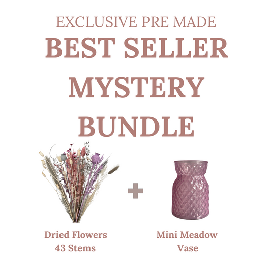 Exclusive Best Seller Bundle - 30-35cm length dried flowers and mini meadow vase