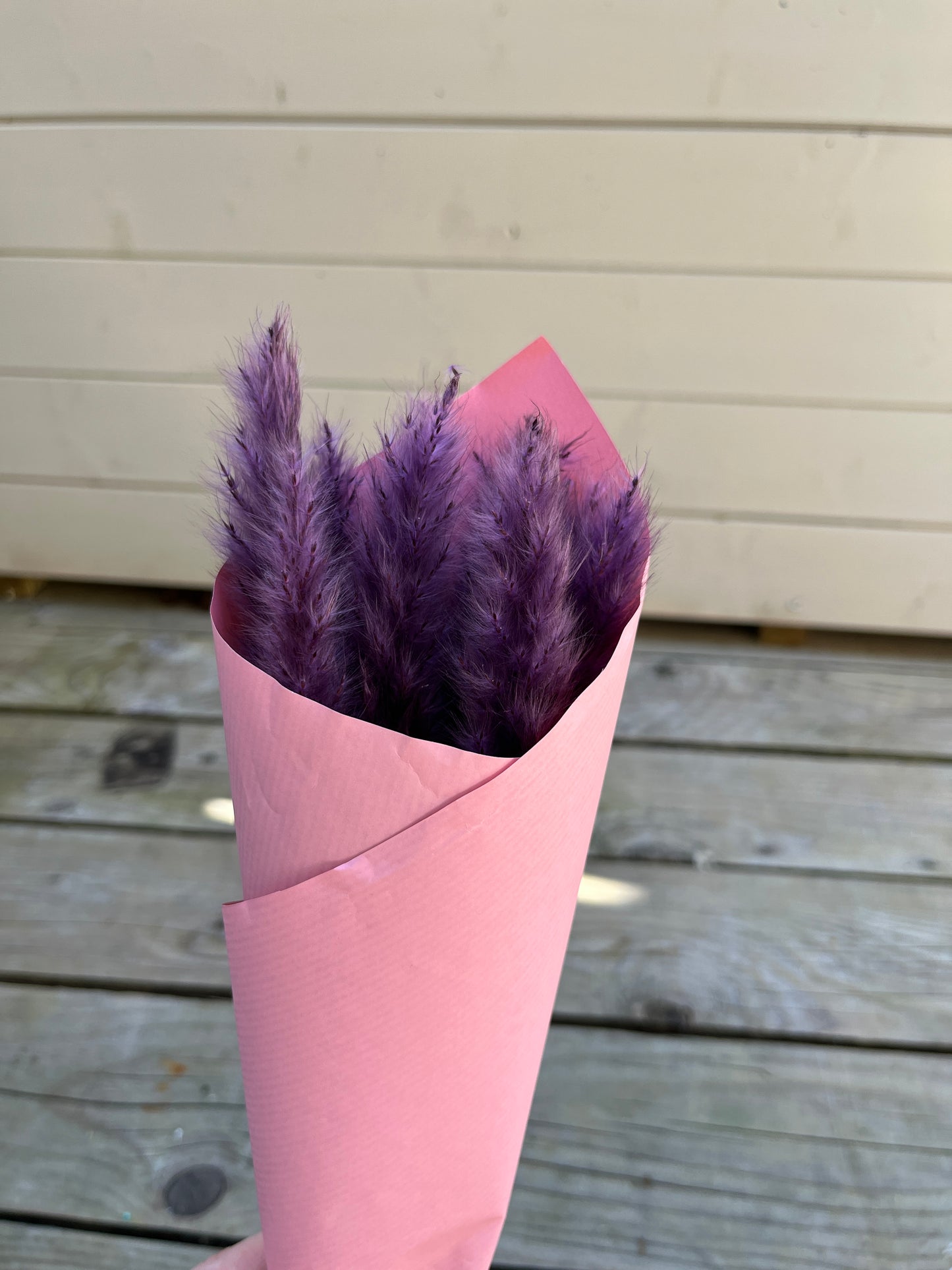 mini purple pampas grass wrapped in paper