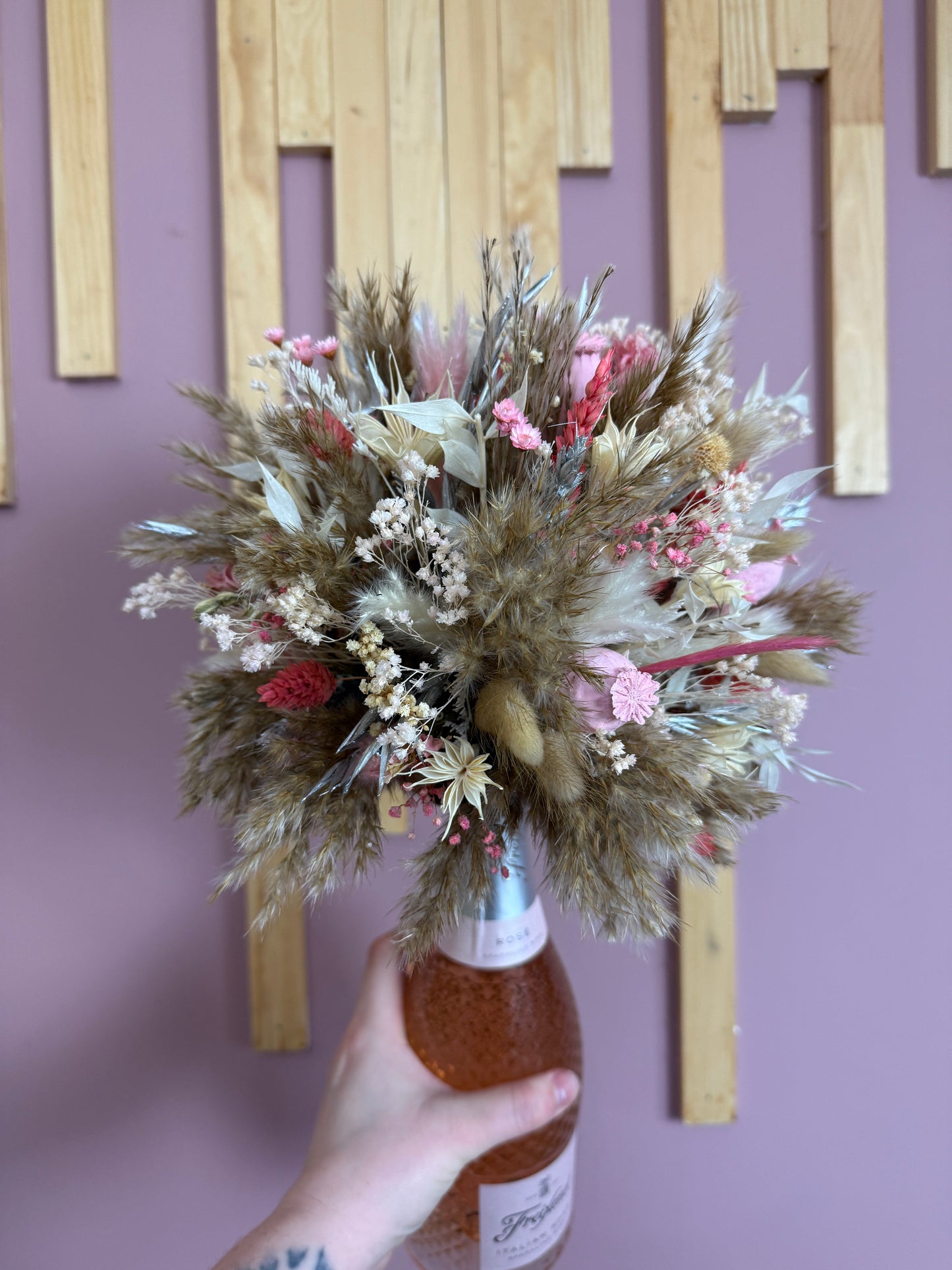 Wine Bottle Dried Flowers