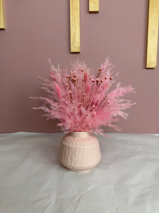 Pink Fluffy Flowers & Vase