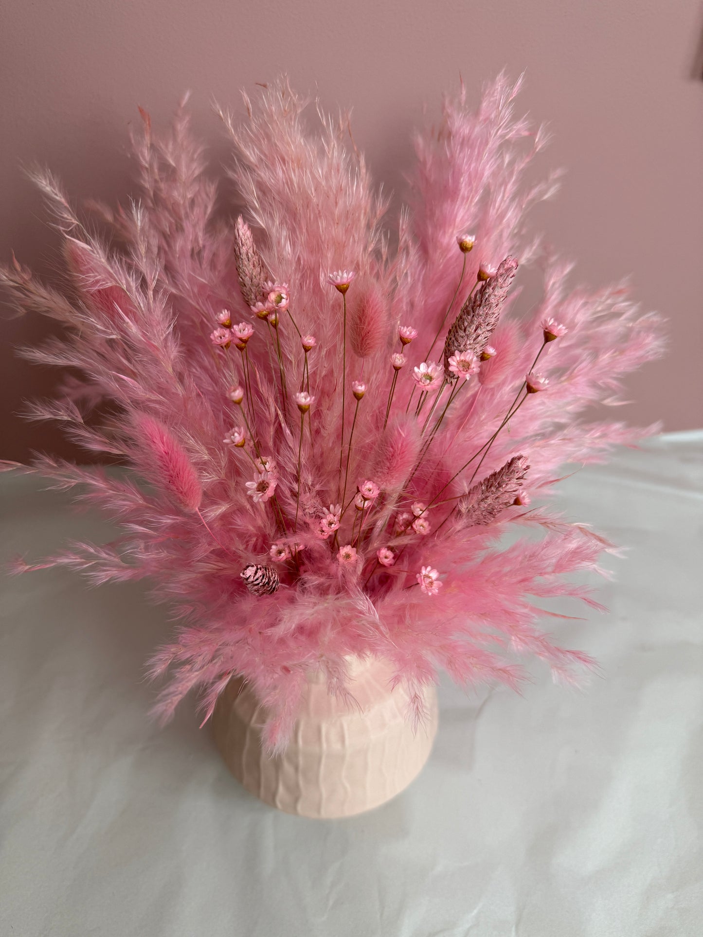 Pink Fluffy Flowers & Vase