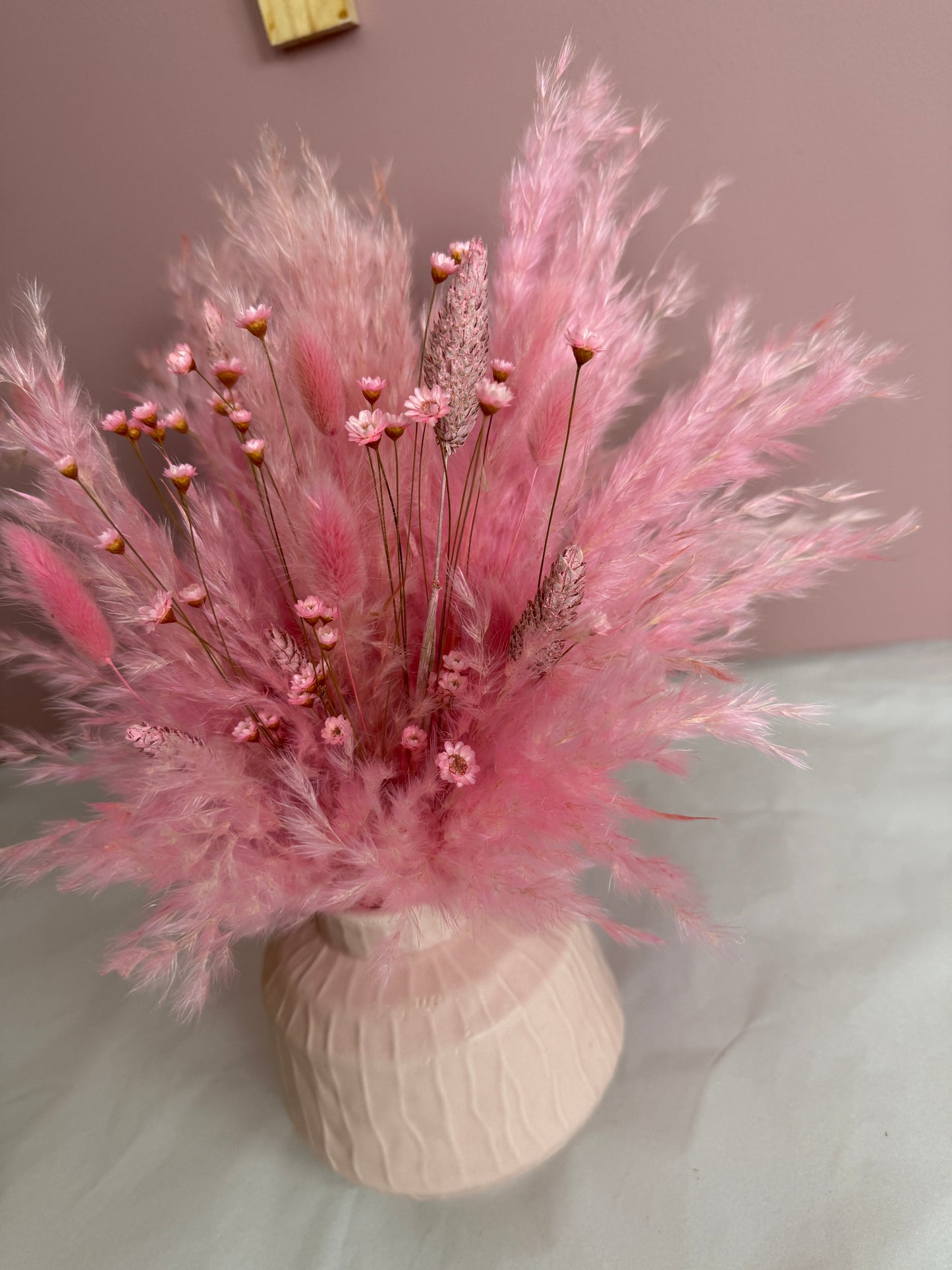 Pink Fluffy Flowers & Vase