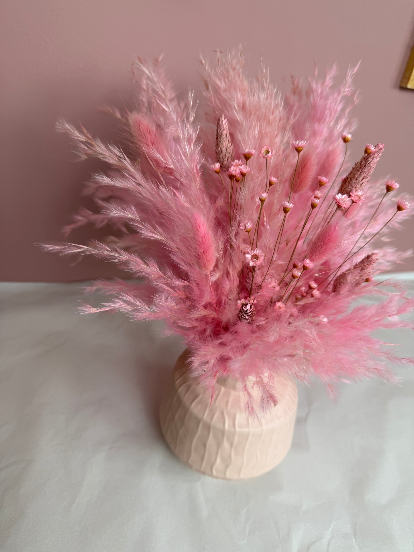 Pink Fluffy Flowers & Vase