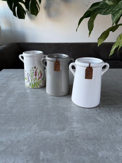 Ceramic Vases - Taupe, White & Flowers