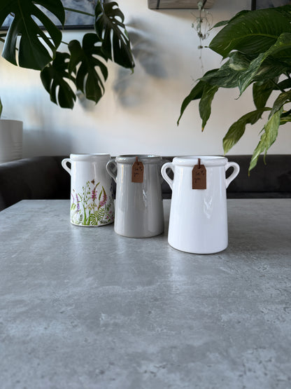 Ceramic Vases - Taupe, White & Flowers