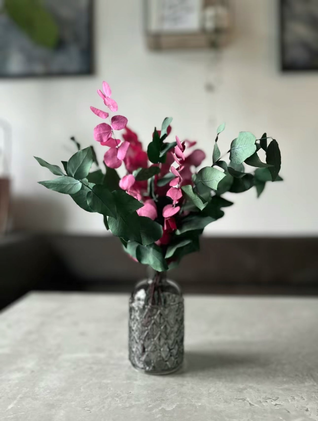 Preserved Dried Eucalyptus With Vase- pink and green eucalyptus dried flowers