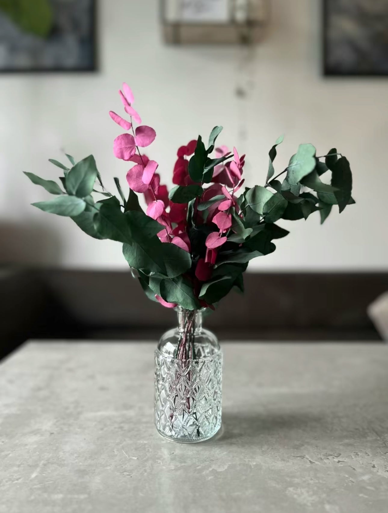 Preserved Dried Eucalyptus With Vase- pink and green eucalyptus dried flowers