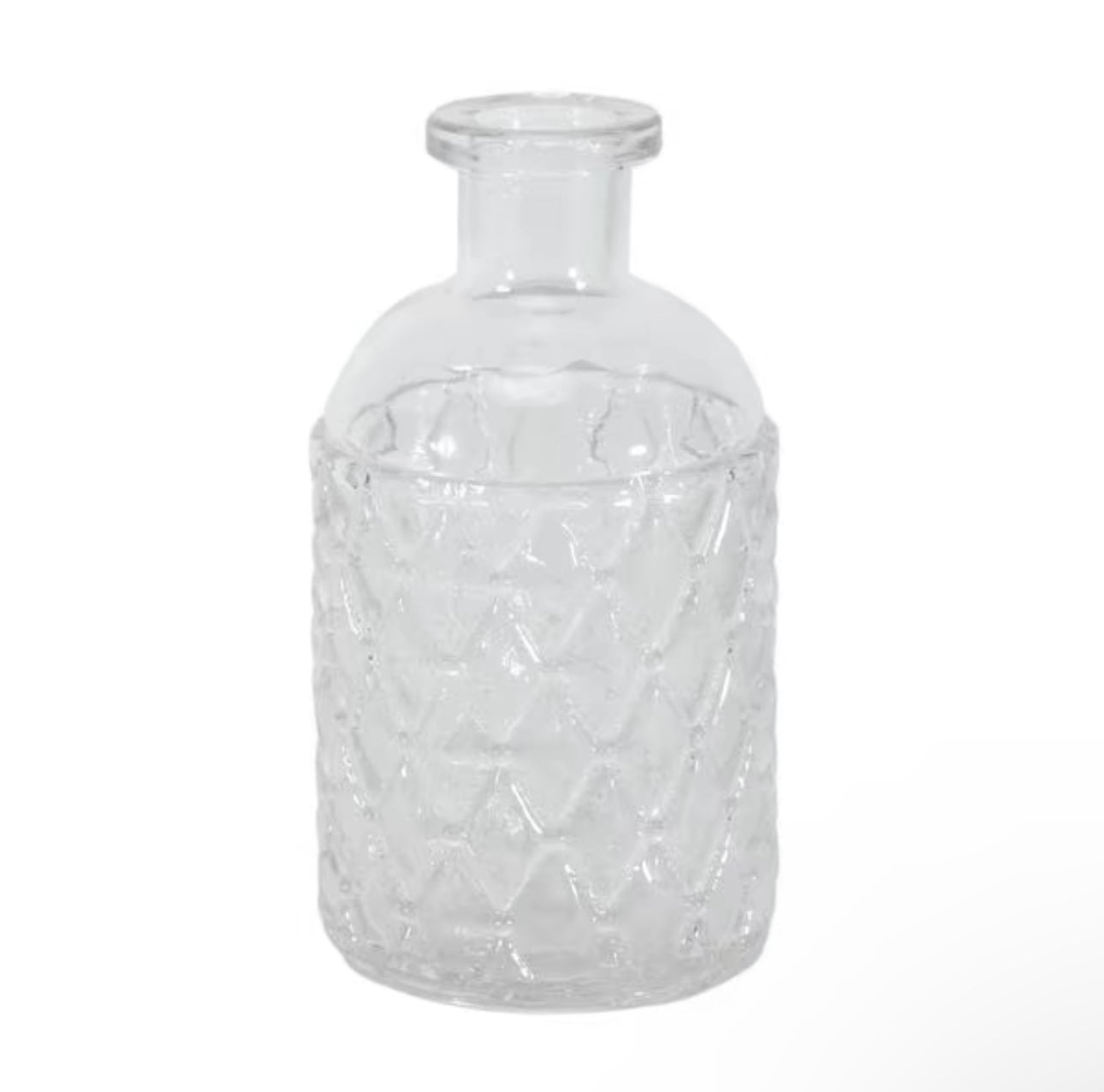 Clear bottle vase on a white background