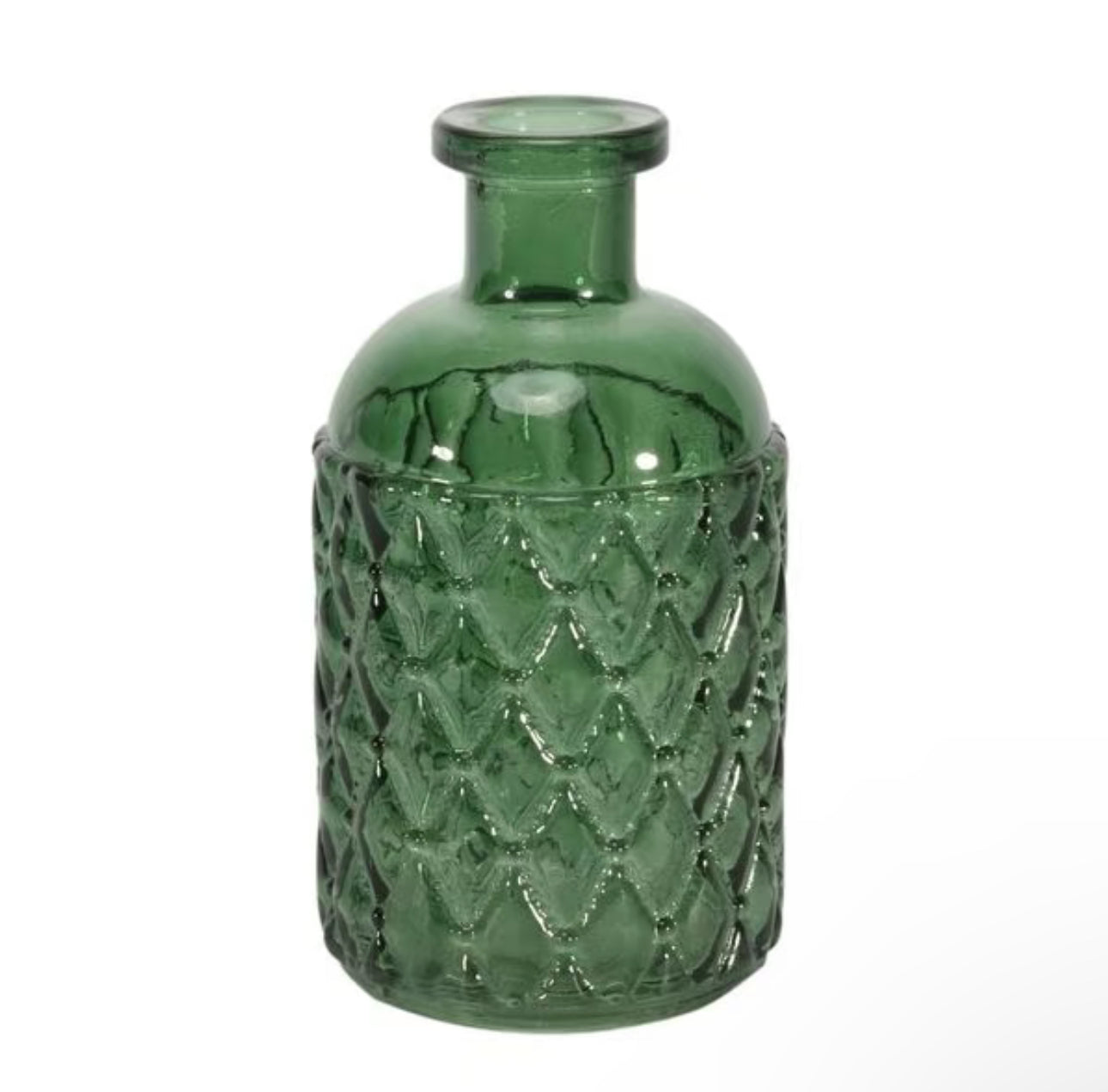 Green bottle vase on a white background