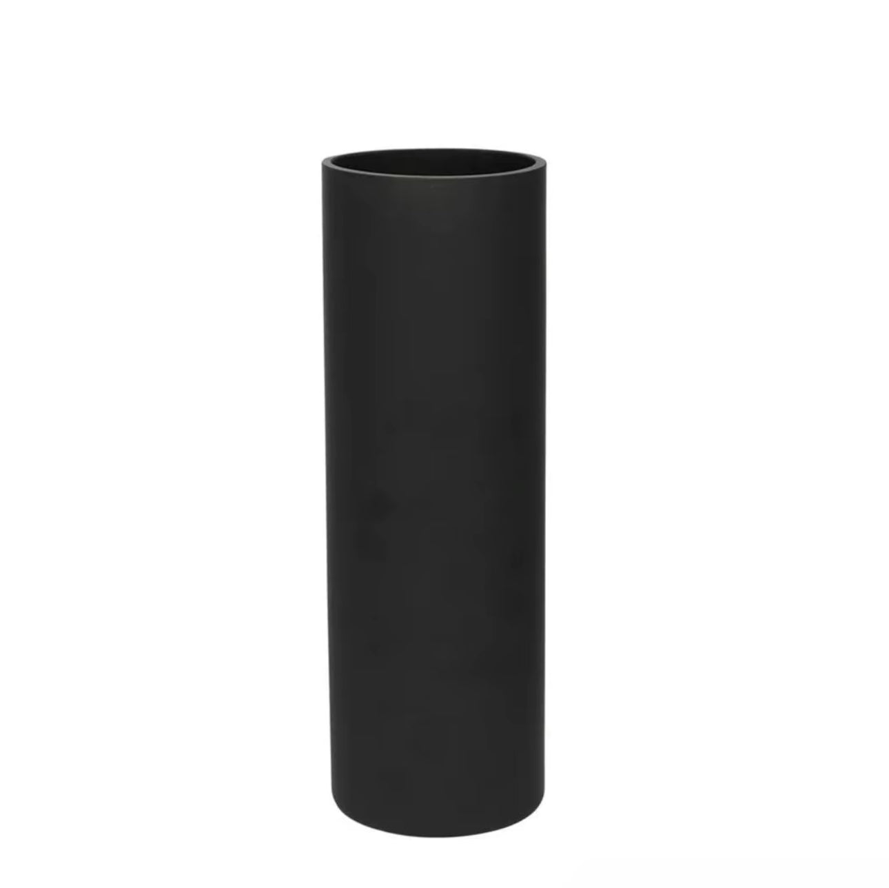 Matt black cylinder vase on a white background